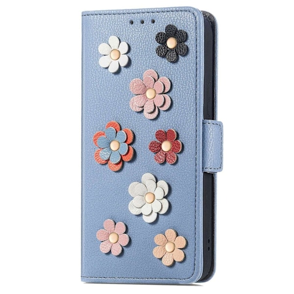 Mjukt läder OnePlus Nord 2T fodral med blomdekor - Blå Blå
