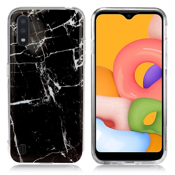 Marble Samsung Galaxy A01 Cover - Sort Marble Black