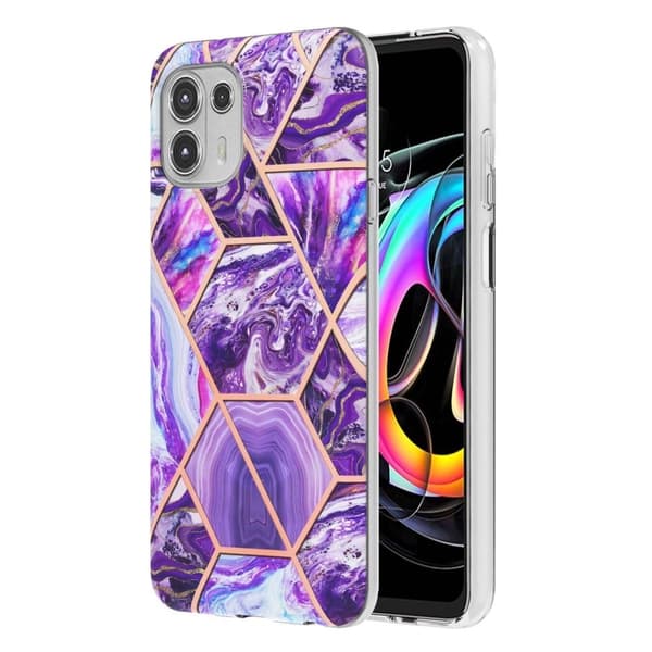 Marble Motorola Edge 20 Lite Etui - Mørkelilla Purple