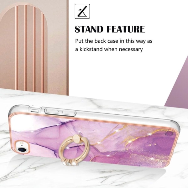 Marble Patterned Suojakuori With Ring Holder For iPhone Se (2022) / 2020 / 8 - Pinkki Marble Haze Pink