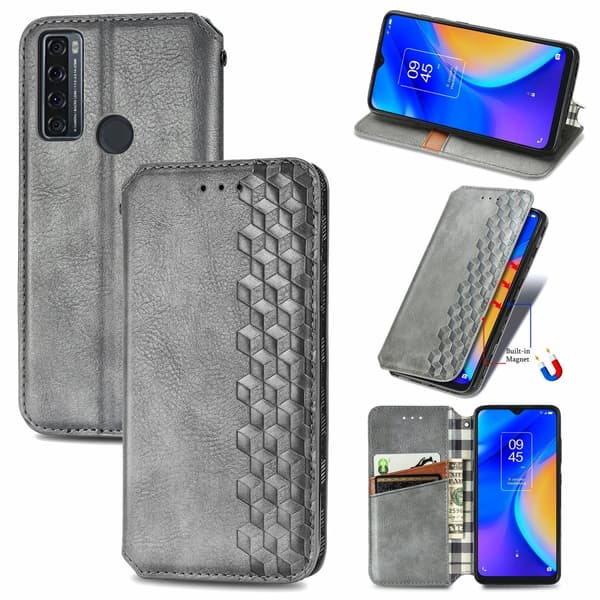 Läder TCL 20 SE fodral med romb-design - Silver/Grå Silvergrå