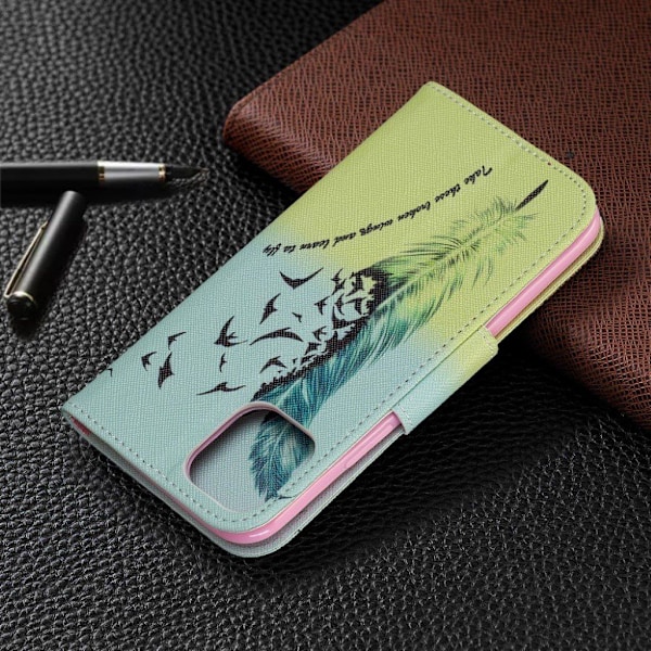 Wonderland iPhone 11 Pro flip etui - Fjermønster Multicolor