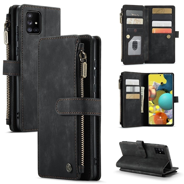 CaseMe Samsung Galaxy A51 etui med lynlås og pung - Sort Black