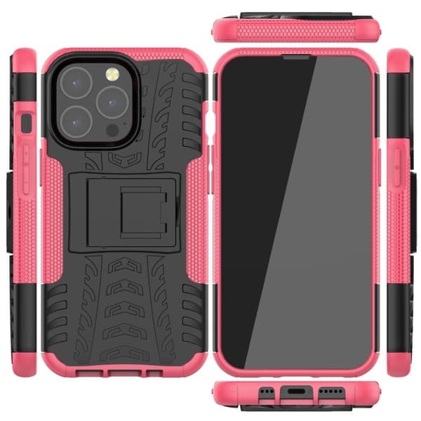Stødsikkert hybrid iPhone 13 Pro cover med stander - Lyserød Pink