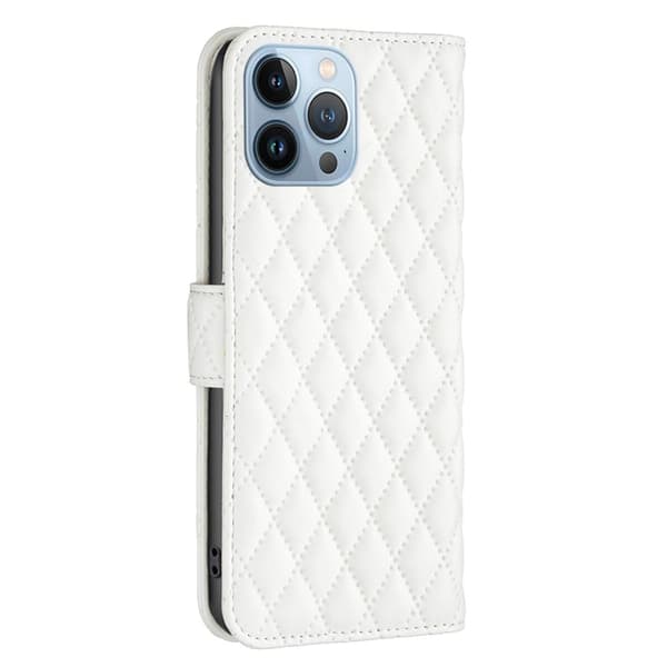 Rombemønster, matt flip-deksel for iPhone 13 Pro - Hvit White