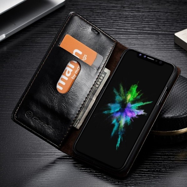 CASEME iPhone Xs Max mobilfodral syntetläder plast stående plånbok – Svart Svart