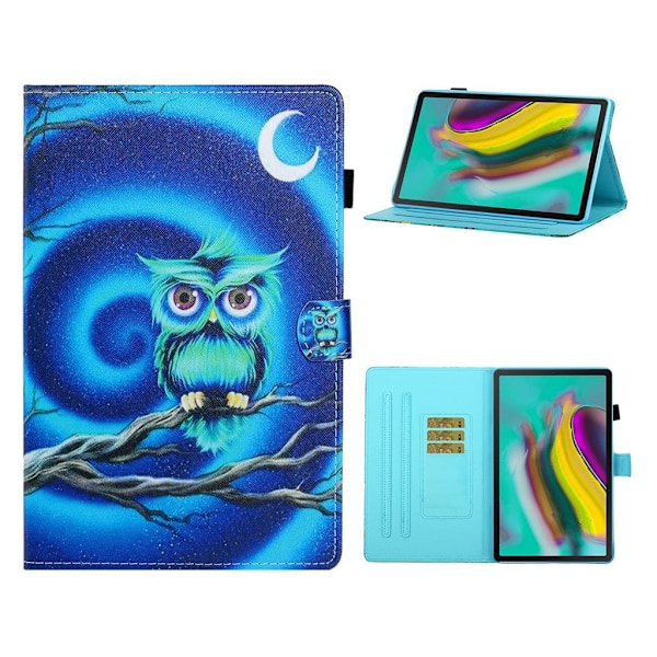 Samsung Galaxy Tab S5e viileä kuvio nahkainen flip case - Pöllö Ja Kuu Multicolor