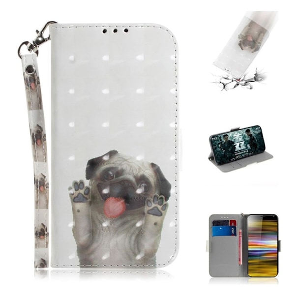 Sony Xperia 10 Plus mønstret læderetui - Hund der Vinker Multicolor