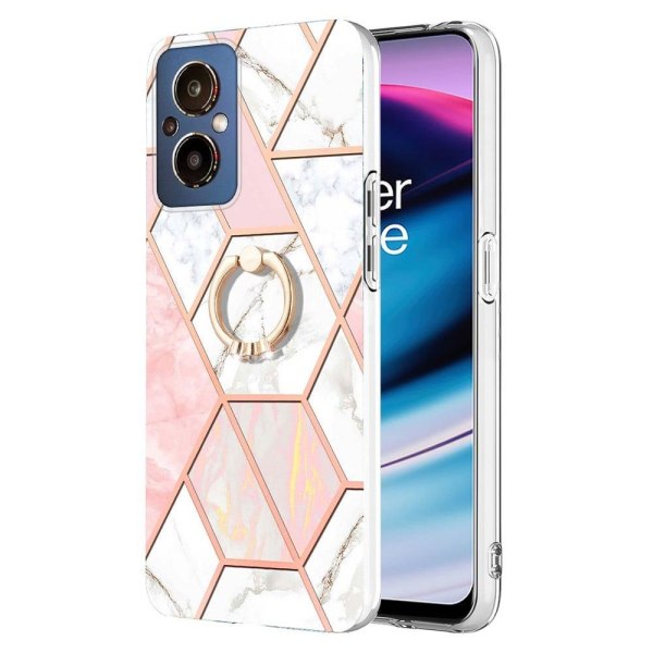 Marble Patterned Suojakuori With Ring Holder For OnePlus Nord N2 Pink