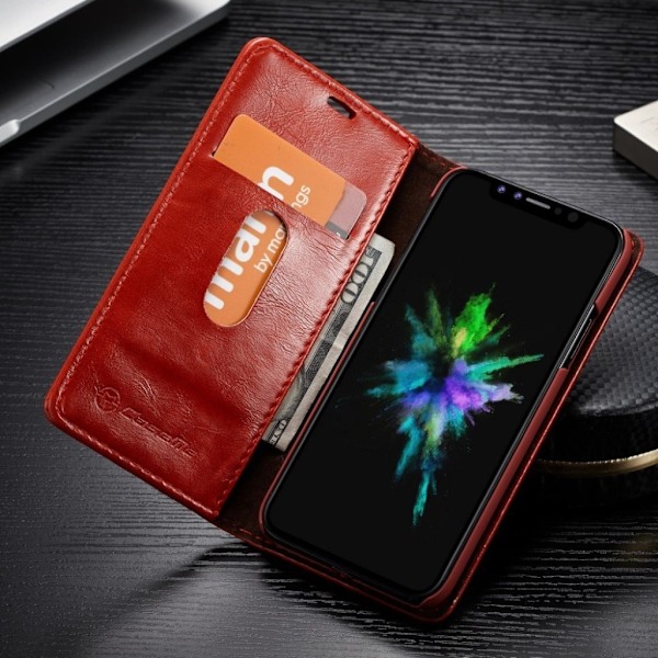 CASEME iPhone Xs Max mobilfodral syntetläder plast stående plånbok – Röd Röd