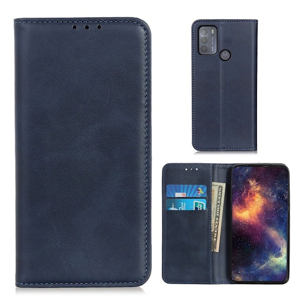 Wallet-style ægte Læder Flipcase til Motorola Moto G50 - Blå Blue