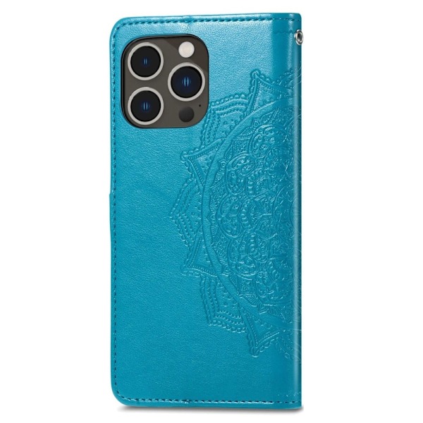 Mandala iPhone 14 Pro læderetui - Blå Blue