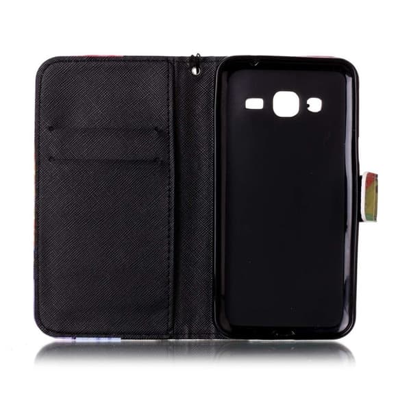 Samsung Galaxy J3 (2016) etui av lær m. kortholdere - Abstrakt tremønster Multicolor
