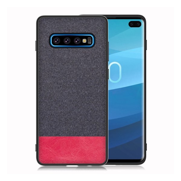 Samsung Galaxy S10 Pllus stof tekstur læder etui - Mørkeblå / Rød Multicolor