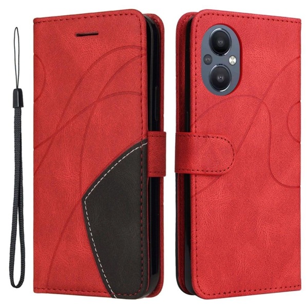 Textured Nahkakotelo With Strap For OnePlus Nord N20 5G - Punain Red