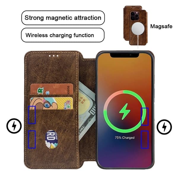 MagSafe-kompatibelt brunt matt mobilskal med plånbok för iPhone 15 Plus Svart