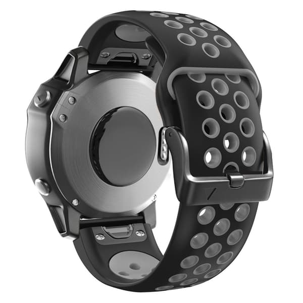 22mm kaksivärinen silikonihihna Garmin ja Coros kellolle - Musta / Harmaa Black