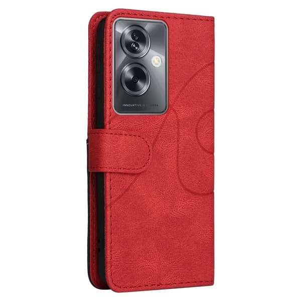 Teksturert læretui med stropp for Oppo A79 - Rød Red