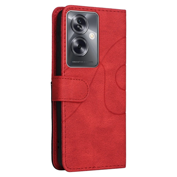 Texturerat läderfodral med handledsband för Oppo A79 - Röd Röd