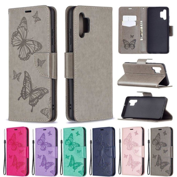 Butterfly Samsung Galaxy A32 Flip Etui - Rødguld Pink