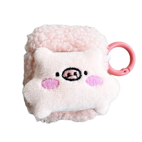 AirPods søtt, fluffy, grisete etui med spenne Pink