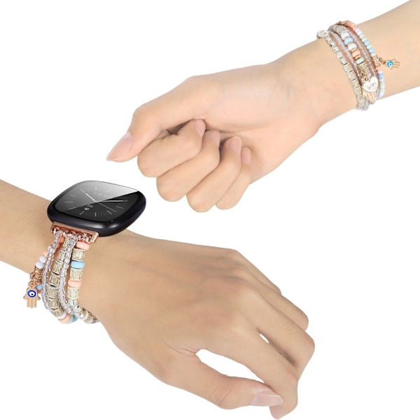 Fitbit Sense 2 / Versa 4 dekoreret urrem med perler og agat - Lyserød Pink
