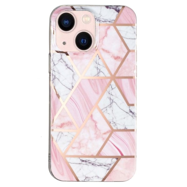 Marble iPhone 13 Suojakotelo - Valkoinen Gravel / Pinkki Marble Pink