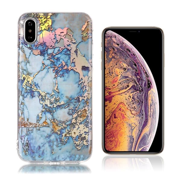 iPhone Xs Max fleksibelt etui med marmormønster - Mørkeblå Blue