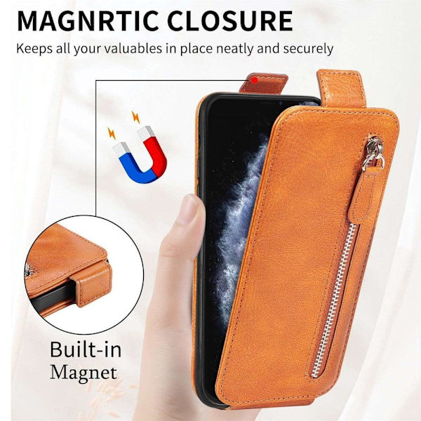 Vertikalt iPhone 11 Pro Max fodral med dragkedja - Brun Brun