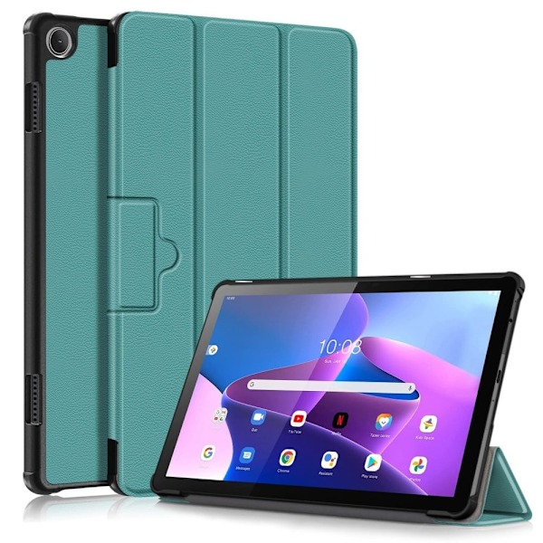 Tri-fold Leather stander etui til Lenovo Tab M10 (Gen 3) - Sortliggrøn Green