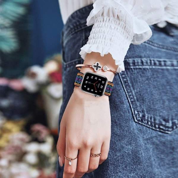 Apple Watch 42mm - 44mm elastic stylish pattern watch strap - Yellow / Blue Tribal Pattern multifärg