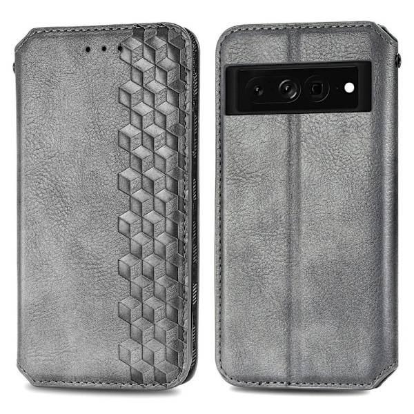 Læder Etui med A Stilfuldt Rhombus Tryk til Google Pixel 7 Pro - Grå Silver grey
