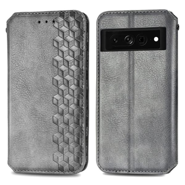 Läderfodral med A Snygg Rhombus Avtryck till Google Pixel 7 Pro - Grå Silvergrå
