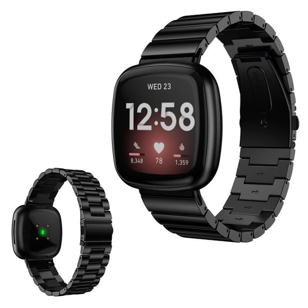 rustfrit stål holdbar rem til Fitbit Versa 3 - sort Black