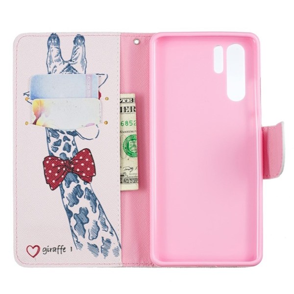 Huawei P30 Pro mønstret læder flip etui - Nuttet Giraffer med Briller Multicolor