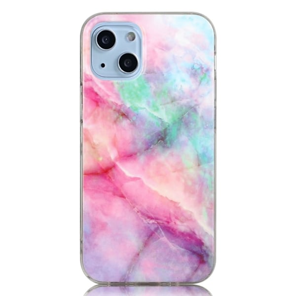 Marble iPhone 14 Plus Etui - Pink Grønn Klinkekule Multicolor