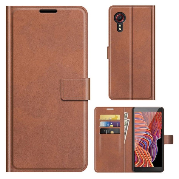 Hållbart konstläder Samsung Galaxy Xcover 5 fodral med plånbok - Brun