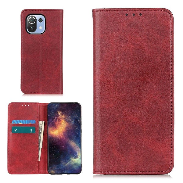 Wallet-style ægte Læder Flipcase til Xiaomi Mi 11 Lite 5G / Mi Lite - Rød Red