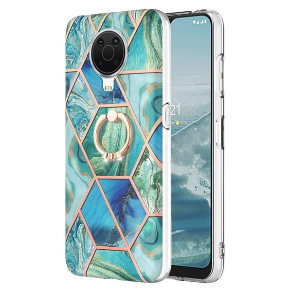 Marble Mønstret Deksel med Ring Holder til Nokia G10 / G20 - Grønn Green