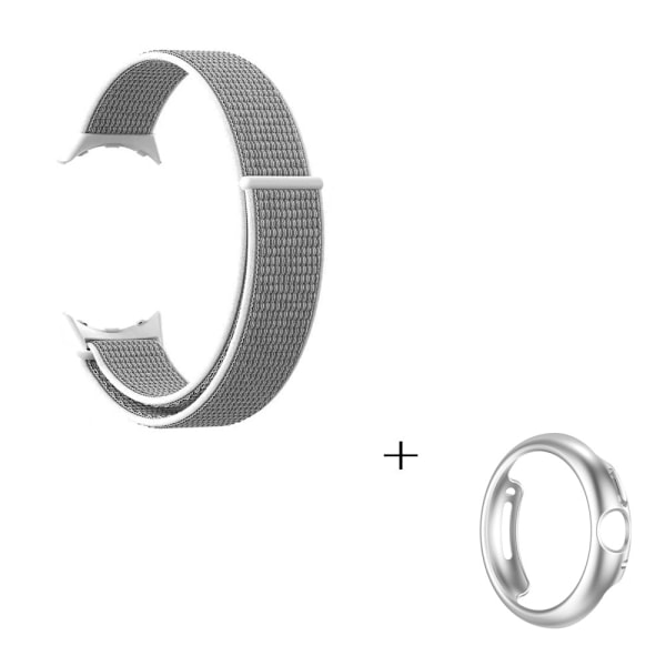 Google Pixel Watch nylonklokkerem med sølvfarget deksel - Grå / Hvit Silver grey