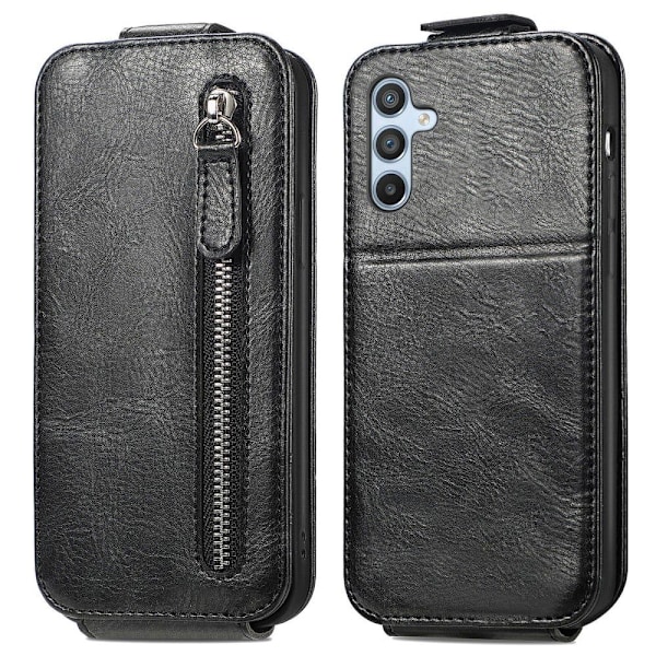 Vertical Flip Phone Etui med Zipper til Samsung Galaxy A54 - Sort Black