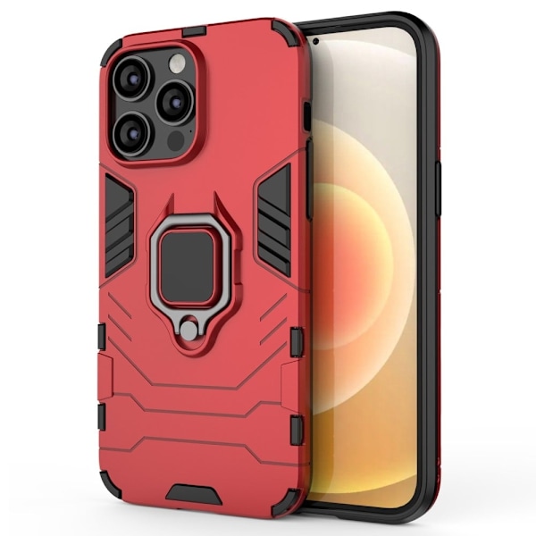 iPhone 14 Pro Max 6,7 tommer Drop Resistant Soft Flexible og Hard Bumpresistent Hybrid Case stødsikkert Phone Cover med Ring Kickstand - Rød Red