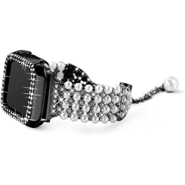 Apple Watch Series 3/2/1 38mm strass med faux pärla + elegant fodral - Svart Svart