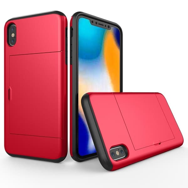 iPhone 9 Plus mobilskal silikon plast korthållare - Röd Röd