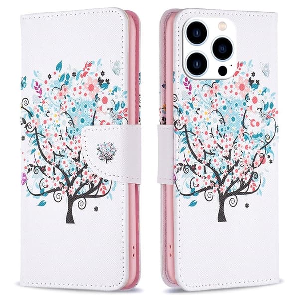 Wonderland iPhone 14 Pro flip etui - Blomstertræ Pink