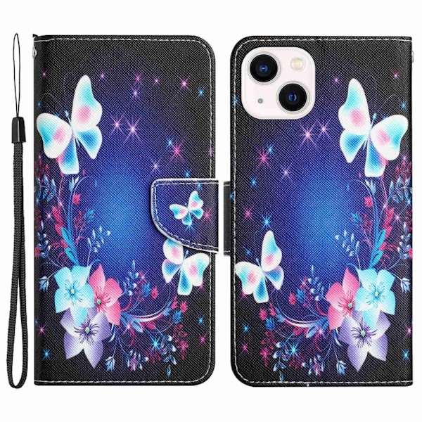 Wonderland iPhone 14 flip etui - Sommerfugl Multicolor