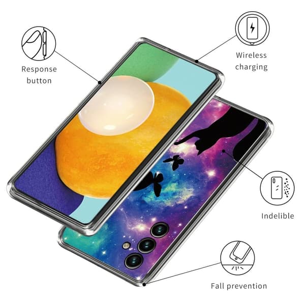 Deco Samsung Galaxy A24 4G Etui - Kat og Sommerfugle Purple