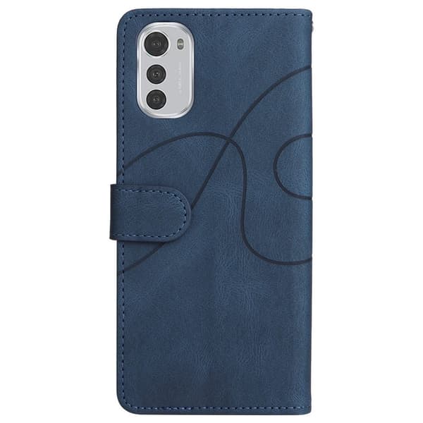 Texturerat läder Motorola Moto E32 fodral med handledsband - Blå Blå