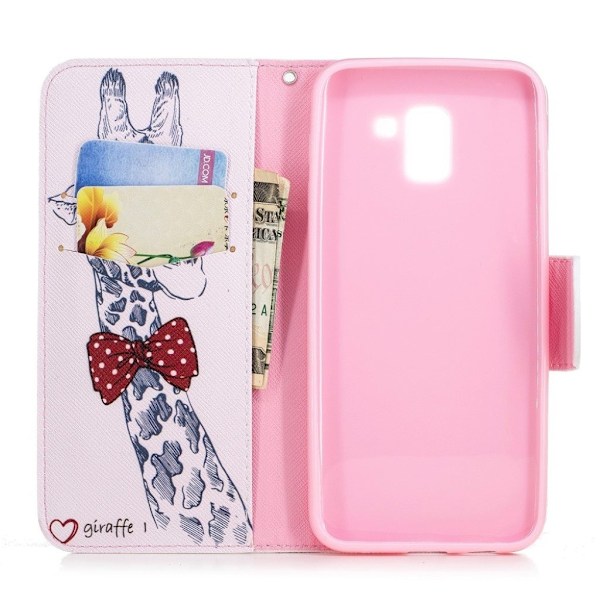 Samsung Galaxy J6 (2018) mobilfodral PU läder TPU plånbok stående mönster - Giraff bär glasögon multifärg