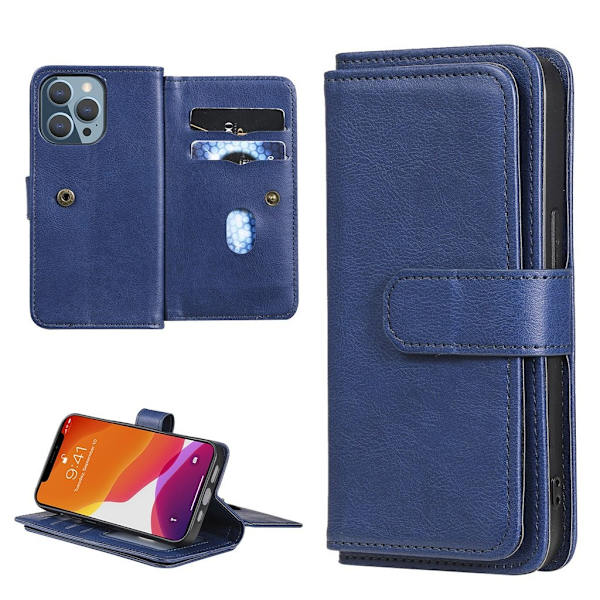 10-slot Lommebok Etui til iPhone 13 Pro - Mørkeblå Blue